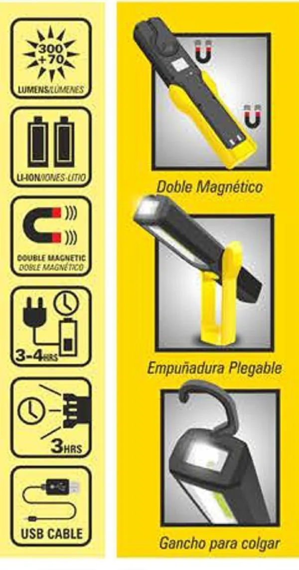 Linterna Led P/trabajo Recargable 3w Mango Movil Crossmaster - Imagen 3