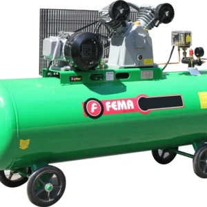 COMPRESOR FEMA A CORREA 280 LITROS-3 HP - TRIFASICO C/PATAS - MANOMETRO - LLAVE SALIDA ESFERICA - 2 CILINDROS EN V