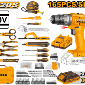 Set de herramientas Ingco 165 piezas con taladro percutor 20V HKTHP11651